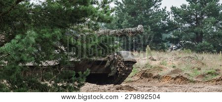 Tank - An Armored Vehicle On Wilderness Among Trees
