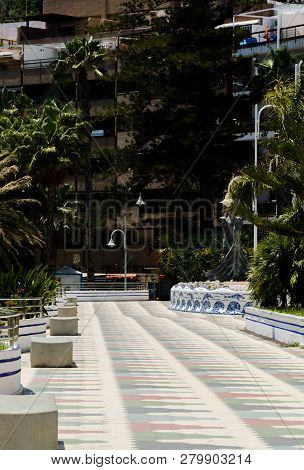 Almunecar, Spain - June 8, 2018 View Of The Tourist Town Of Almunecar On The Costa Tropical In Spain