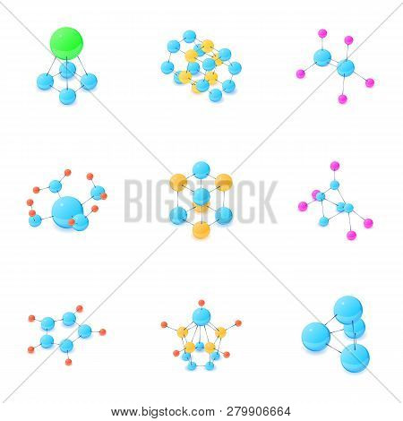 Atomic Structure Icons Set. Isometric Set Of 9 Atomic Structure Icons For Web Isolated On White Back