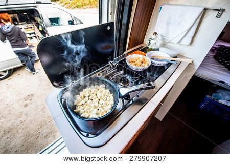 Cooking Dinner Or Lunch In Campervan, Motorhome Or Rv.