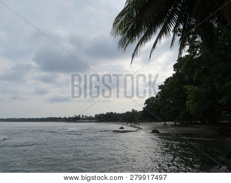 Anyer, Indonesia - June 26, 2018: Many People Getting Activities On Sambolo Beach.