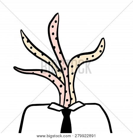 Octopus Pink Head Of Businessman Boss Or Manager Hand Drawn Illustration