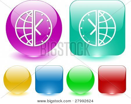 Globe et horloge. Élément d'interface vectorielle.