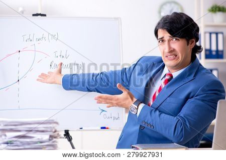 Busy businessman explaining business charts