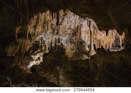 Stalactites And Stalagmites In A Cave Known As Carlsbad Caverns In Southern New Mexico, Usa