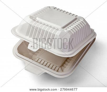 Burger Box. A White Food Box, Packaging For Hamburger, Lunch, Fast Food, Burger And Sandwich, Isolat
