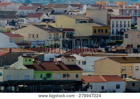 Antas, Spain - January 18, 2019 Top View Of The Roofs Of Buildings In A Small Town In Andalusia, Typ