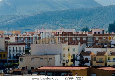 Antas, Spain - January 18, 2019 Top View Of The Roofs Of Buildings In A Small Town In Andalusia, Typ