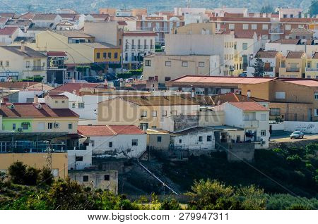 Antas, Spain - January 18, 2019 Top View Of The Roofs Of Buildings In A Small Town In Andalusia, Typ