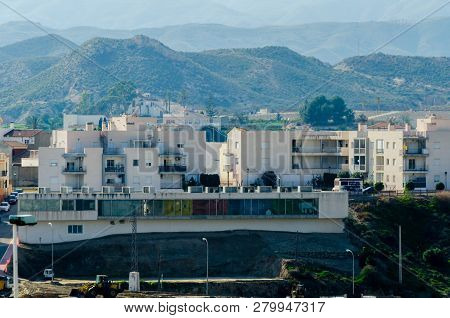 Antas, Spain - January 18, 2019 Top View Of The Roofs Of Buildings In A Small Town In Andalusia, Typ