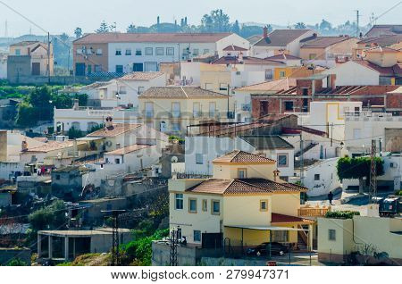 Antas, Spain - January 18, 2019 Top View Of The Roofs Of Buildings In A Small Town In Andalusia, Typ