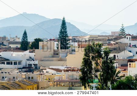 Antas, Spain - January 18, 2019 Top View Of The Roofs Of Buildings In A Small Town In Andalusia, Typ