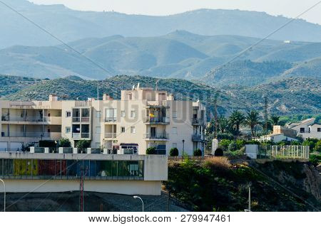 Antas, Spain - January 18, 2019 Top View Of The Roofs Of Buildings In A Small Town In Andalusia, Typ