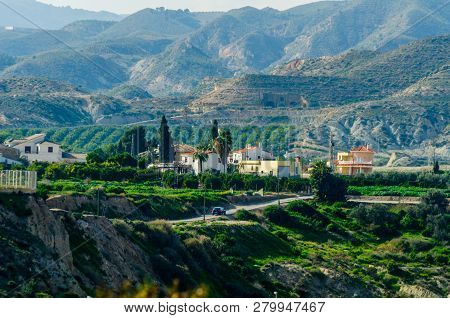Antas, Spain - January 18, 2019 Top View Of The Roofs Of Buildings In A Small Town In Andalusia, Typ