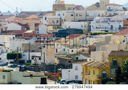 Antas, Spain - January 18, 2019 Top View Of The Roofs Of Buildings In A Small Town In Andalusia, Typ