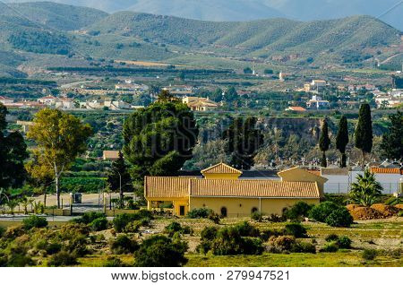 Antas, Spain - January 18, 2019 Top View Of The Roofs Of Buildings In A Small Town In Andalusia, Typ