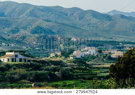 Antas, Spain - January 18, 2019 Top View Of The Roofs Of Buildings In A Small Town In Andalusia, Typ