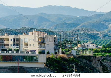 Antas, Spain - January 18, 2019 Top View Of The Roofs Of Buildings In A Small Town In Andalusia, Typ