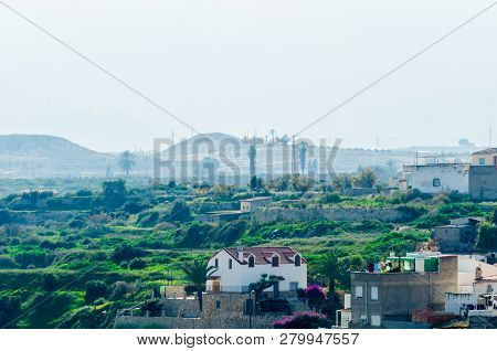 Antas, Spain - January 18, 2019 Top View Of The Roofs Of Buildings In A Small Town In Andalusia, Typ