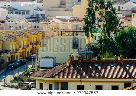 Antas, Spain - January 18, 2019 Top View Of The Roofs Of Buildings In A Small Town In Andalusia, Typ