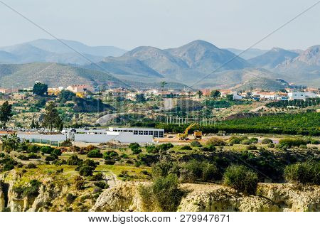 Antas, Spain - January 18, 2019 Top View Of The Roofs Of Buildings In A Small Town In Andalusia, Typ