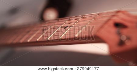Black-and-white Image. Fingerboard Six-string Guitar. Retro Sty