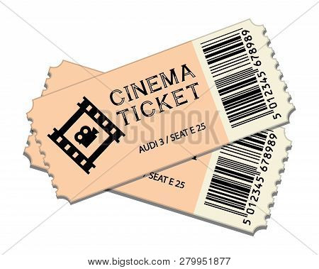 Two Cinema Tickets Isolated On White Background Realistic Front View. Vector Illustration