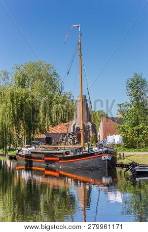Hasselt, Netherlands - May 04, 2018: Historic Ship In The Center Of Hasselt, Netherlands