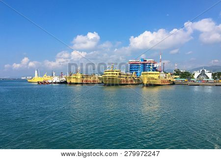 Cebu, Philippines - September 30, 2018: Passenger Seaport On The Island Of Cebu, Philippines. Ferrie