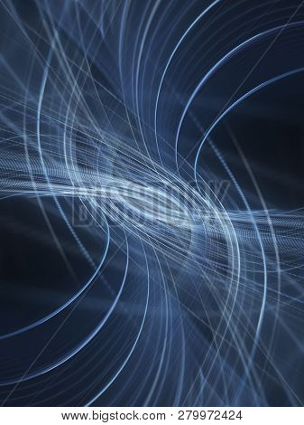 Abstract blue background element on black. Fractal graphics. ?omposition of glowing lines and mption blur traces. Movement and innovation concept.