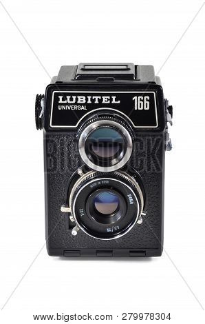 Donetsk, Ukraine - June 6, 2014: Retro Camera Lubitel-166 Universal - Soviet Medium Format Twin-lens