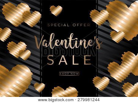 Valentines Day Sale Background With Golden Hearts On Black Background. Vector Illustration Walpapers