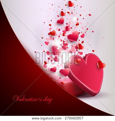 Light Composition With A Red Box And A Set Of Hearts With A Corner Pocket,