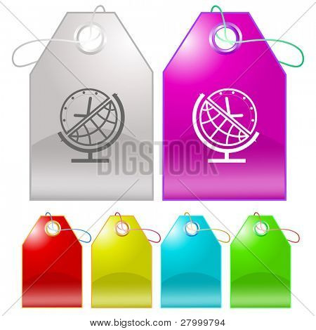 Globe et horloge. Tags de vecteur.