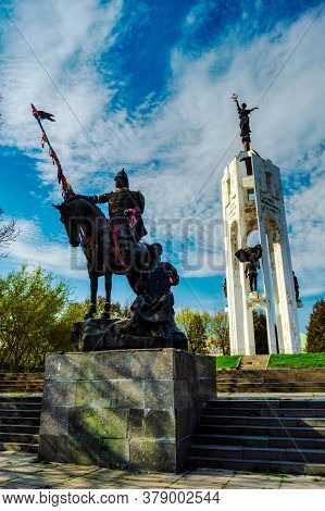 The Monument To Peresvet Is One Of The Symbols Of The City Of Bryansk. Bryansk, Russia-april 2018