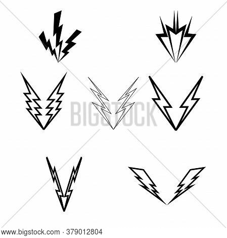 Thunderbolt, Lightning Strike Sign. Black Thunder Icons On A White Background. Set Of Black Thunder 
