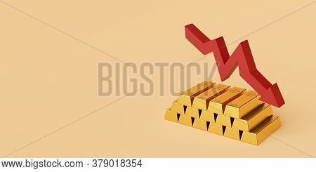 Gold Bar With Arrow Rise Up, Banner Background With Copy Space, 3d Rendering