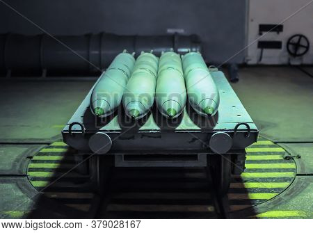 Old Combat Torpedoes For Submarines In An Underground Storage Bunker