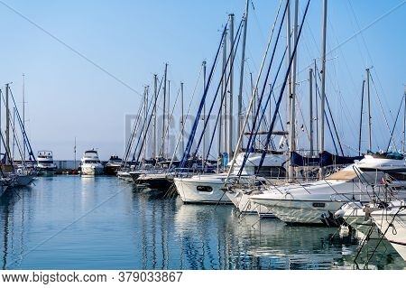 Cagnes-sur-mer, France 22.07.2020 Yacht Club In The Morning. Mediterranean Coast. Hight Quality Phot