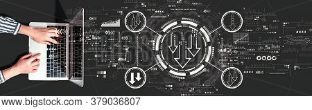 Descending Arrows With Person Using A Laptop Computer