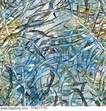 Exotic Seamless Pattern. Blue Galaxy Background. Fashion Hand Drawn Texture. Exotic Seamless Pattern