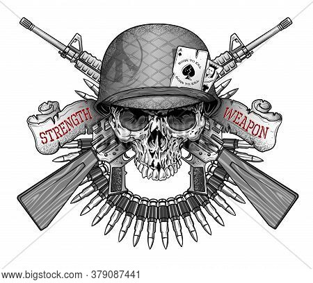 Skull Emblem In An Army Helmet With A Weapon
