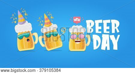 Happy International Beer Day Horizonatal Banner With Cartoon Funny Beer Glass Friends Characters Wit
