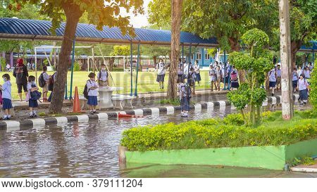 Kanchanaburi,thailand-july 2,2020:thai Students Wear Various Medical Masks To Prevent Themselves Fro
