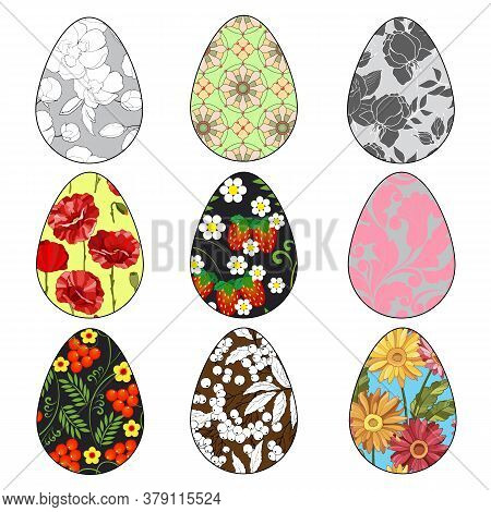 Vector Illustration, Iset Of Easter Eggs, Colored Easter Eggs, Solate On A White Background