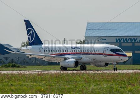 August 30, 2019. Zhukovsky, Russia. Russian Short-range Narrow-body Passenger Aircraft  Sukhoi Super