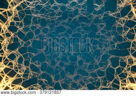 Blue Biology Grid With Connect Constrains, 3D Rendering.