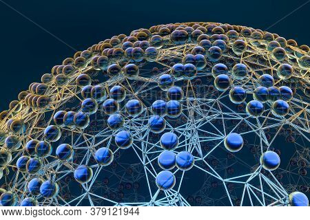 Blue Biology Grid With Connect Constrains, 3D Rendering.