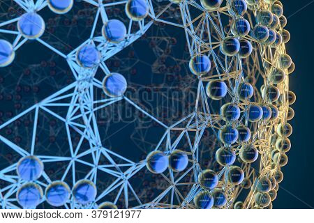 Blue Biology Grid With Connect Constrains, 3D Rendering.