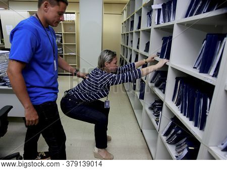 Salvador, Bahia / Brazil - December 17, 2014: Employees Of The Regional Labor Court In The City Of S
